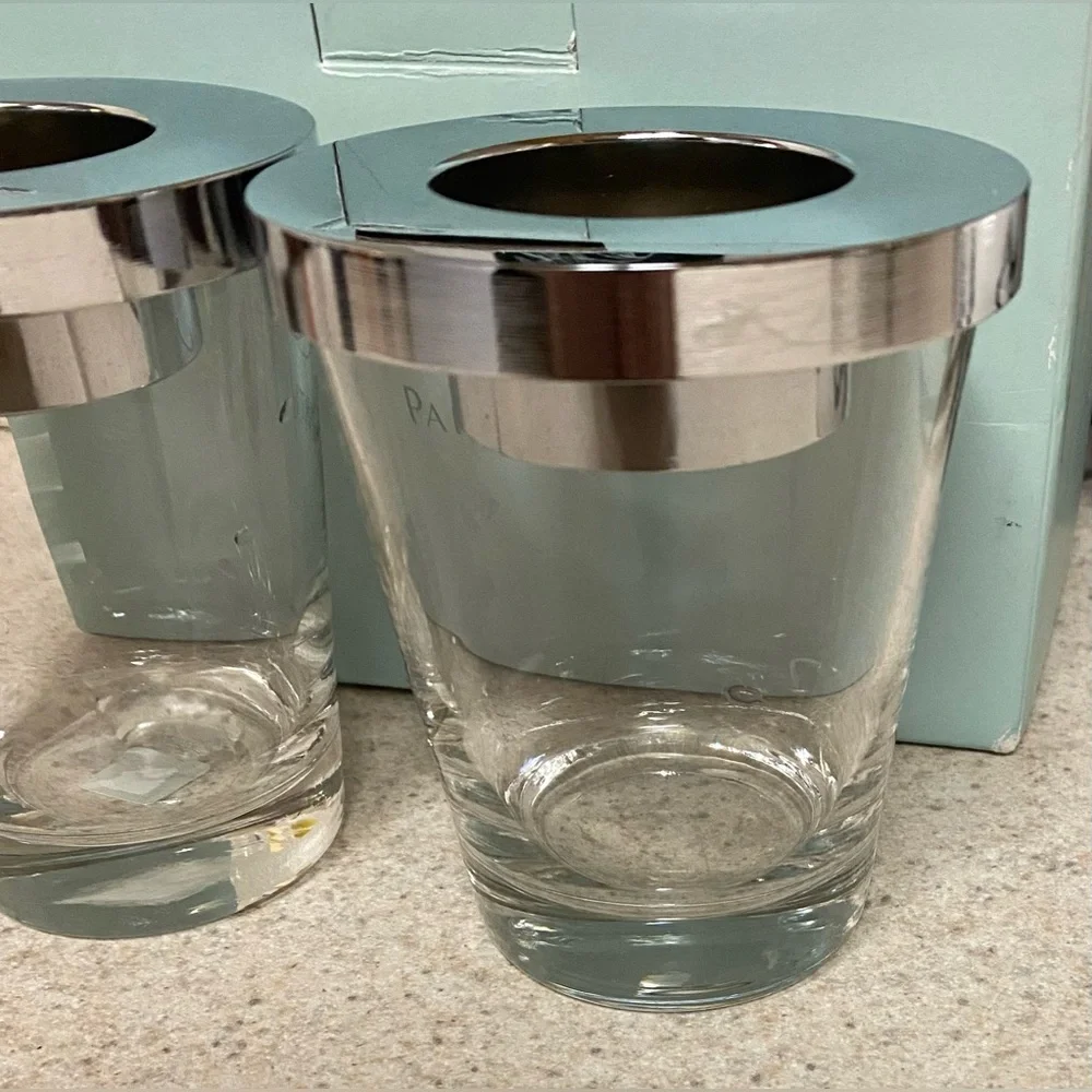 PartyLite Versatility Votive Candle Holder Set Silver Glass Pair NIB Home Decor